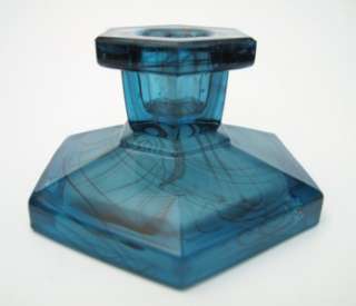 1930s ART DECO BLUE CLOUD GLASS CANDLE HOLDER DAVIDSON ENGLAND  