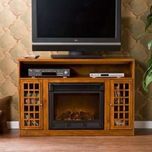   Enterprises Narita Glazed Pine Media Console with Electric Fireplace
