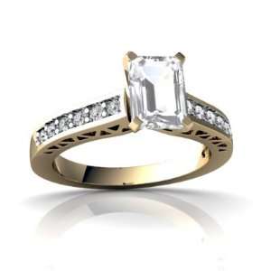   Gold Emerald cut Genuine White Topaz Engagement Ring Size 4.5 Jewelry