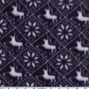   Wide Arctic Fleece Snowflakes & Reindeer Blue/White Fabric By The Yard