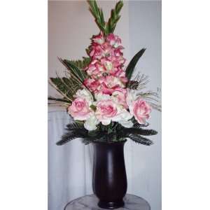   Pink/White Silk Gladiolas and Roses,Floral Arrangement