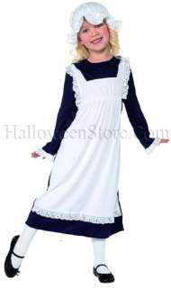 Victorian Poor Girl Child Costume includes navy blue dress with white 