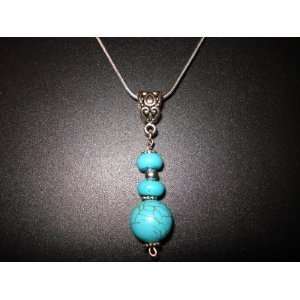   Silver Necklace Chain with Turquoise Gemstone Beads Pendant Beauty