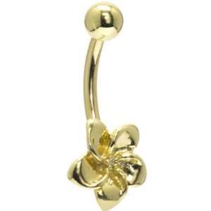  Solid 14kt Yellow Gold Flower Belly Ring: Jewelry