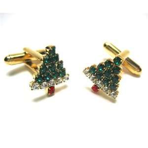  Gold & Crystal Christmas Tree Cufflinks Jewelry