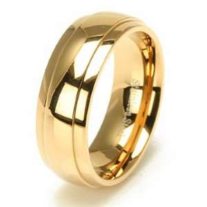  Gold Plated Beveled Edge Stainless Steel Wedding Band Ring 