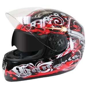  Hawk Red Gangster Graphics Helmet with Dual Visors   Color 