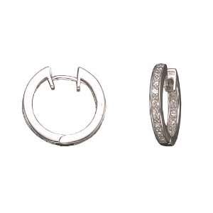  Cubic Zirconia {C.Z.} SMALL INSIDE OUT HOOP RHODIUM PLATED 
