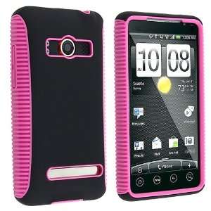  Hybrid Case for HTC EVO 4G, Hot Pink TPU / Black Plastic 