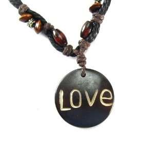   Inspirational Wood Pendant on Tribal Beaded Cord Necklace Jewelry