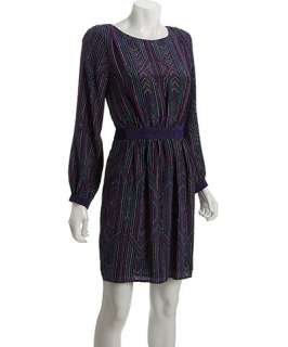 Shoshanna purple silk le petit rue print long sleeve dress