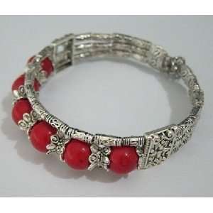  Ruby Red Jade/ Silver Bracelet