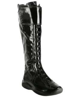 Prada Sport black patent lace up flat boots  
