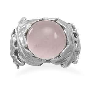  Rose Quartz Pink Leaf Design Ring Sterling Silver Jewelry