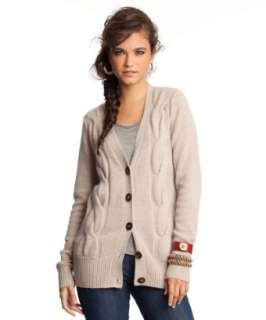Hayden oatmeal heather cable knit cashmere grandfather cardigan 
