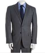 Joseph Abboud grey plaid super 120s wool 2 button suit with flat front 