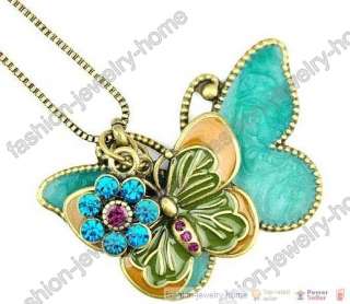 Fashion Retro bronze Crystal Flying Butterfly Necklace pendant  