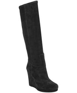 Miu Miu black suede stretch slip on wedge boots