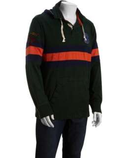 POLO Ralph Lauren deep pine stripe cotton hooded rugby shirt
