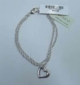 NEW Sterling Silver HEART Charm Necklace Bracelet SET NWT $100  
