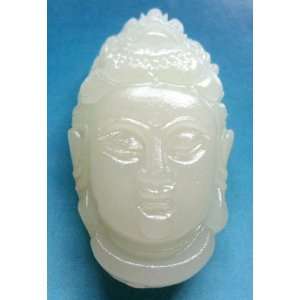  White Jade Tibetan Kwan Yin Buddha Head Amulet Pendant 