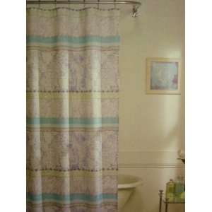  Laurel Lace Printed Fabric Shower Curtain White Turquoise 