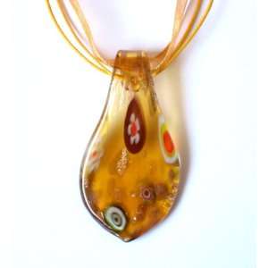    Murano Lampwork Glass Leaf Beads Pendant Necklace 
