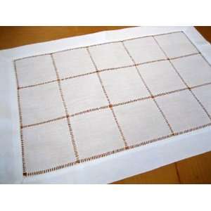  Pc Set White Square Hemstitched Linen Placemats