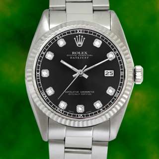 Rolex Mens Diamond Datejust SS Stainless Steel Oyster Perpetual Black 