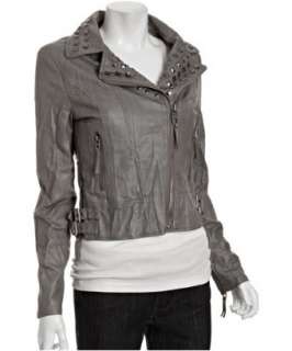 Miss Sixty grey faux leather studded zip moto jacket   up to 