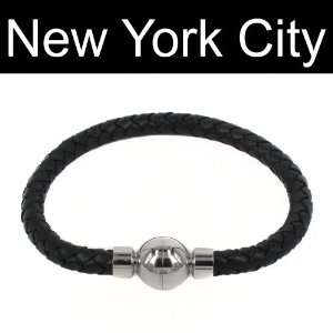   Braided Bolo Leather Bracelet Stainless Steel Magnetic Lock B0064BLK