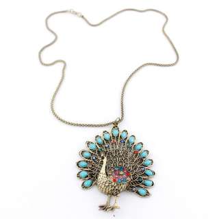 Gorgeous Gold tone Big Full Crystal Peacock Pendant NECKLACE  
