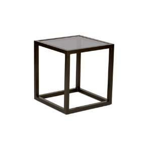   Aluminum 20 Square Smoked Glass End Table Smooth Limestone Finish