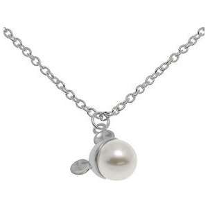   Silver Pearl Mickey Mouse Head Pendant Necklace 