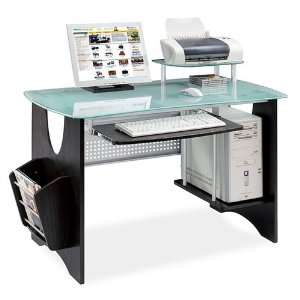  Sleek Modern Computer Desk with Espresso Finish & Frosted Glass 