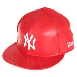 New Era Cap Fitted New York Yankees Leather Red White Logo 