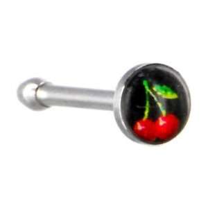    Surgical Steel Black and Red Cherry Logo Nose Ring: Jewelry