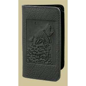  Wolf   Black Leather Check Book Cover
