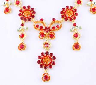W27825 costume red rhinestrone Necklace Earring 1set  