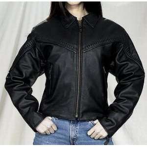  Womens Casual Leather Outerwear Jacket with Braid Detail 