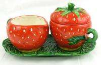 Vintage Red Rossetti Occupied Japan Strawberry Sugar & Creamer Set 