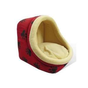    New Large Pet Dog / Cat Bed Red/Cream with Paw Prints