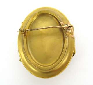 French Victorian Diamond Cherub Cameo 14K Gold Locket Brooch  
