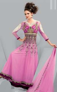 Pink Anarkali Net Salwar Kameez Suit Dress Material With Embroidery BL 