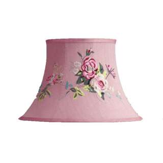 NEW 13 in. Wide Lamp Shade, Pink with Floral Embroidered Design, Linen 