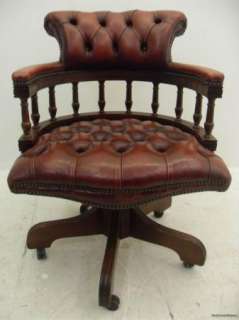 Lovely Large Antique Mahogany Red Captains Office / Desk Chair 