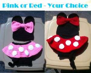 Minnie Mouse Crocheted Hat Diaper Cover Set Photo Prop  