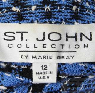 St. John Collection Blue, Black, & White Long Sleeve Knit Jacket Size 