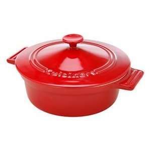   Ceramic Bakeware 3 Quart Round Baker with Lid, Red