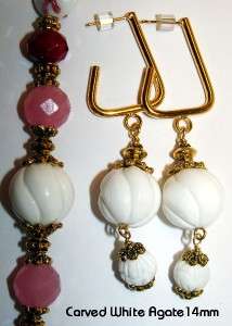 Breast Cancer Necklace & Bracelet~Carved White Agate~Ruby Quartz~Pink 